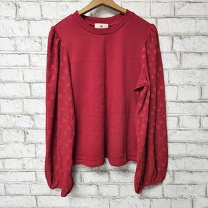 Betsey's Boutique Shop Vibrant Red Top  Blousy Sleeves Size XL